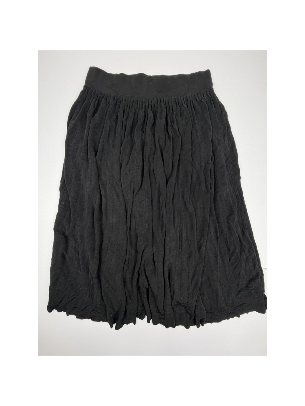 Everlane XL Black Pleated Knit Midi Skirt Pull On Stretch Ribbed Textured A Line